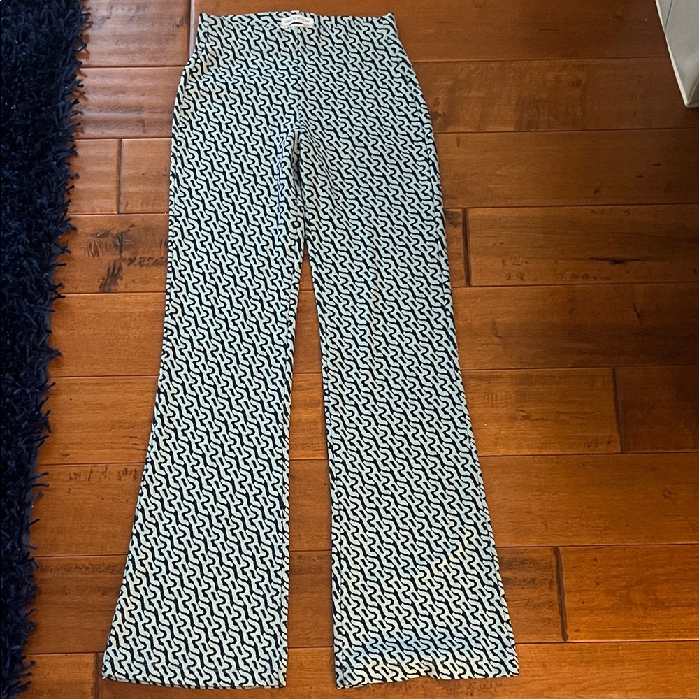 Green and Blue Patterned Flare Pants